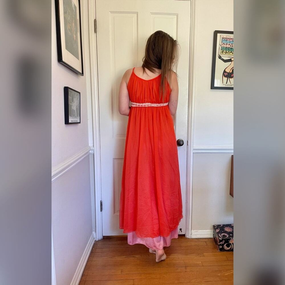 60s Vintage Sheer Nylon Orange Robe by Intime California - Picture 4 of 10